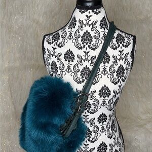Free People Teal Faux Fur Crossbody Bag